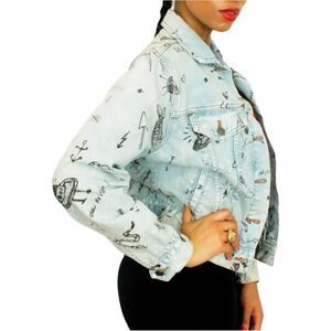 Oversized Jean Jacket BDG Graffiti Handwriting Womens Medium EUC